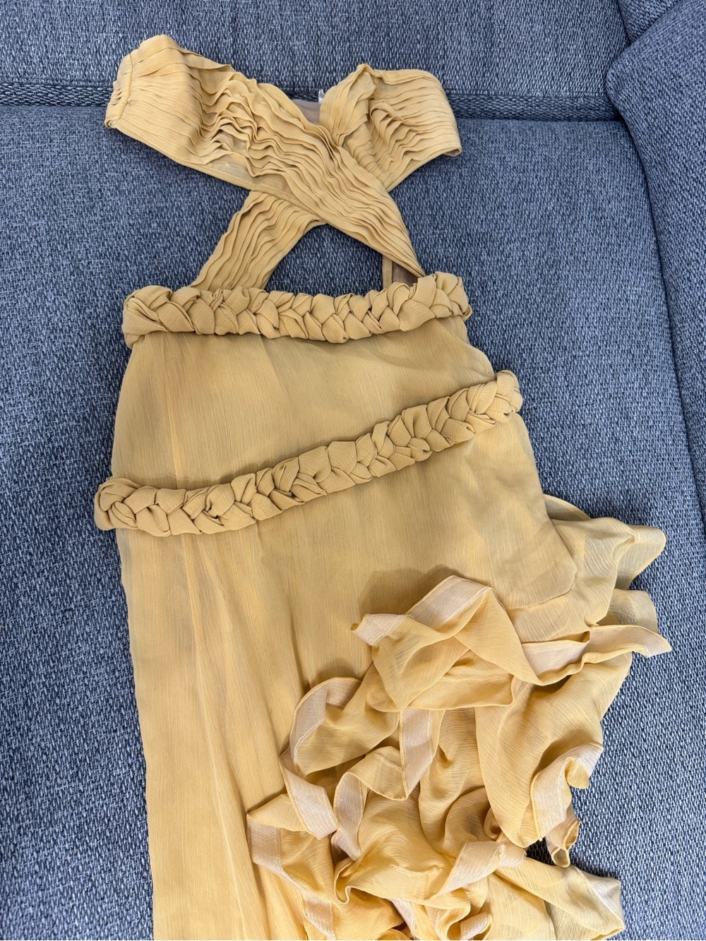 Bronx and Banco Mustard Yellow Asymmetric Ruffle Strapless Dress - Picture 7 of 7